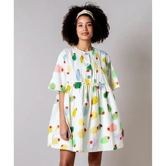 Rachel Antonoff Filthy Martini Olive Print Howard Babydoll Mini Dress M - Picture 2 of 15